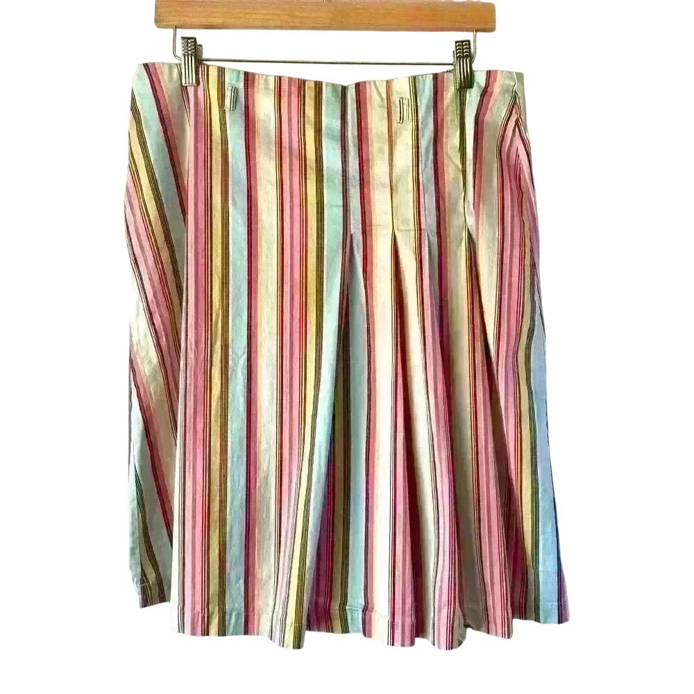 Claudia Richard City Striped Pleated Midi Multicolor Cotton Skirt XL Easter